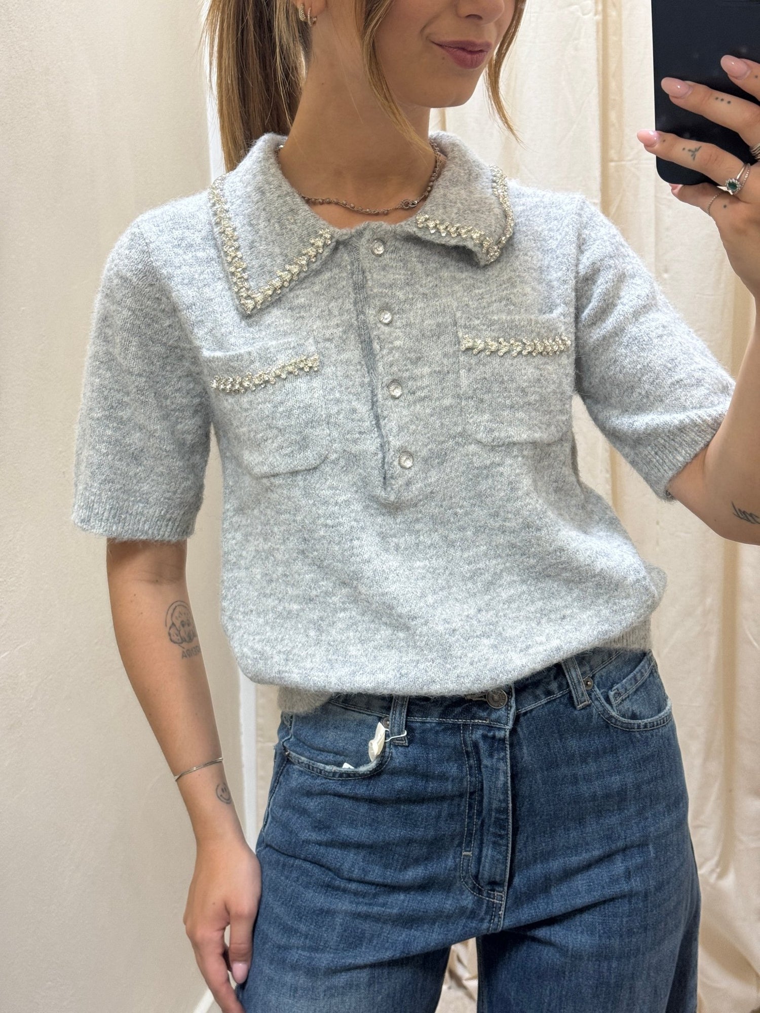 Polo in maglia con applicazioni gioiello BSB - GiuGiò | Shop online