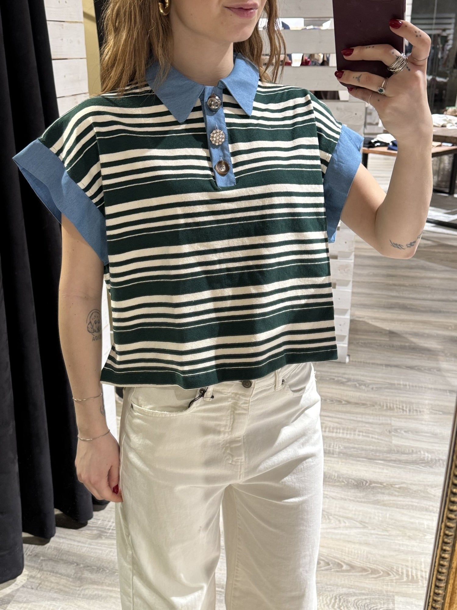 Polo rigata con bottoni gioiello Susy Mix - GiuGiò | Shop online