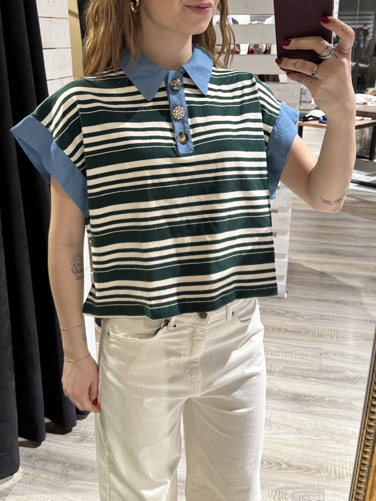 Polo rigata con bottoni gioiello Susy Mix - GiuGiò | Shop online
