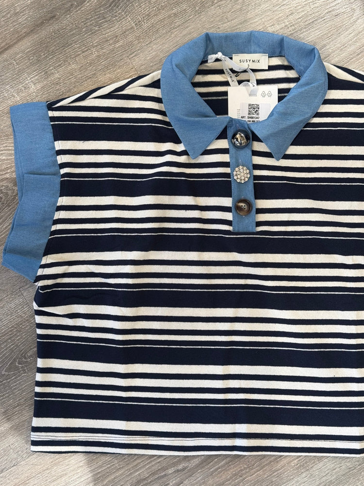Polo rigata con bottoni gioiello Susy Mix - GiuGiò | Shop online