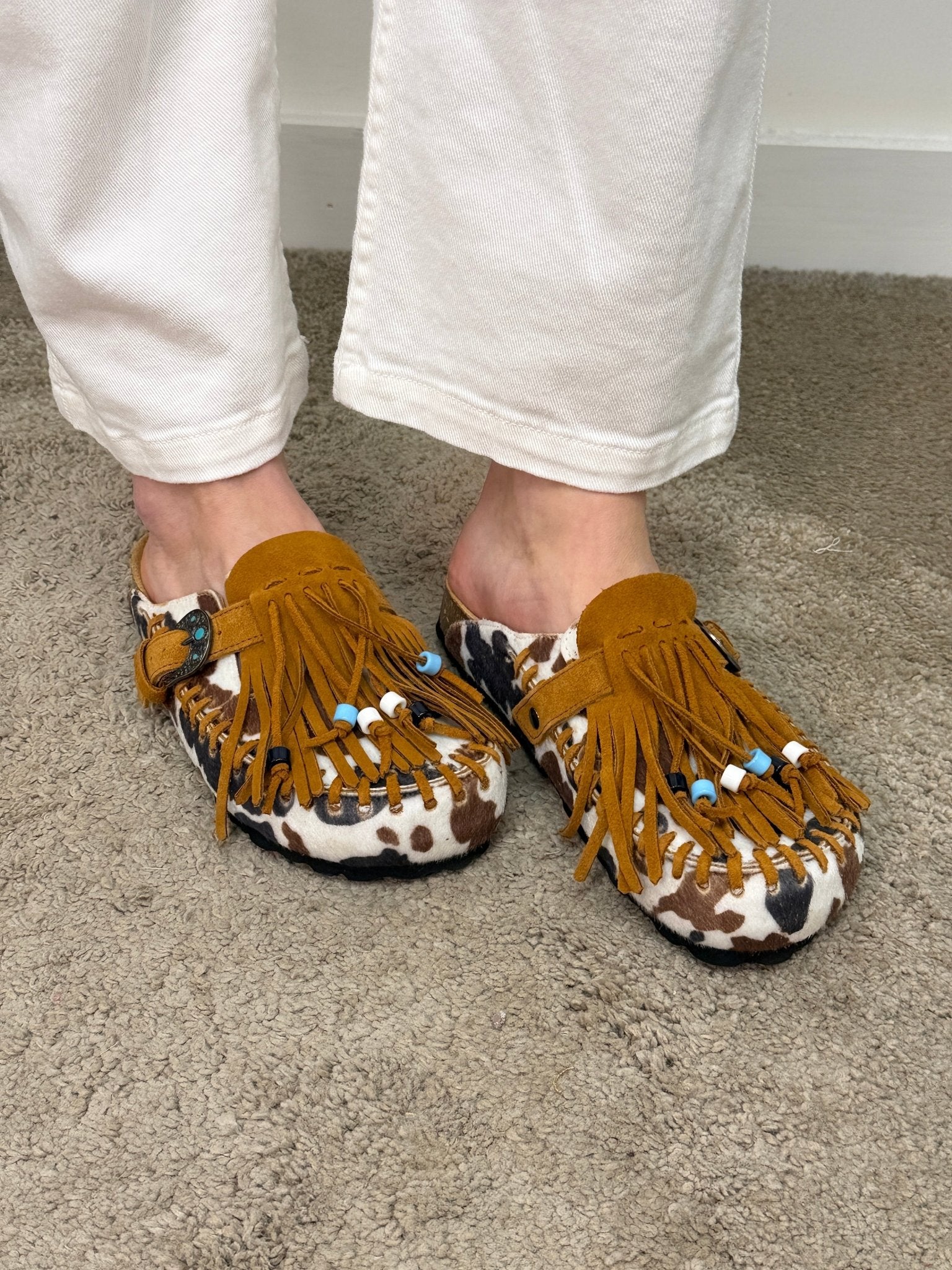 Sabot Caribe in cavallino muccato con frange Taji - GiuGiò | Shop online