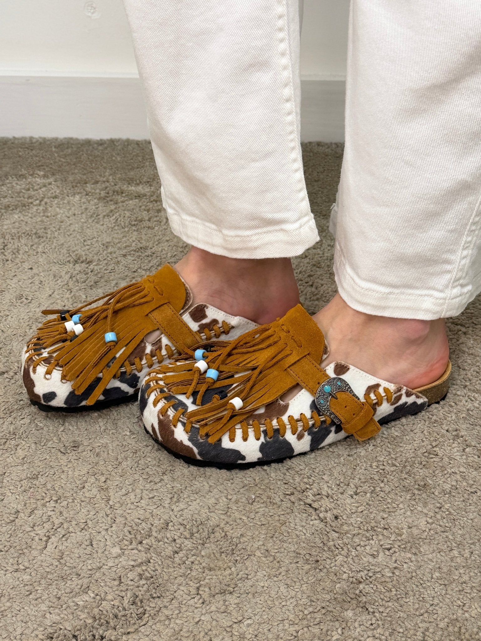 Sabot Caribe in cavallino muccato con frange Taji - GiuGiò | Shop online