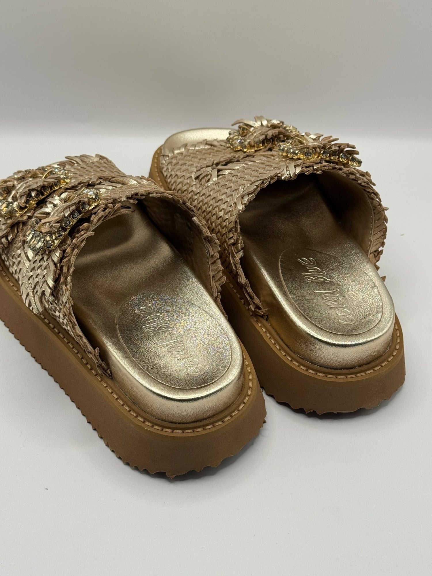 Sandalo platform doppia fascia in pelle intrecciata Coral Blue - GiuGiò | Shop online