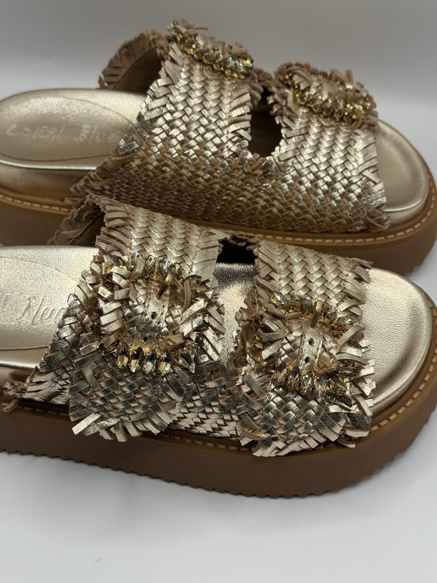 Sandalo platform doppia fascia in pelle intrecciata Coral Blue - GiuGiò | Shop online