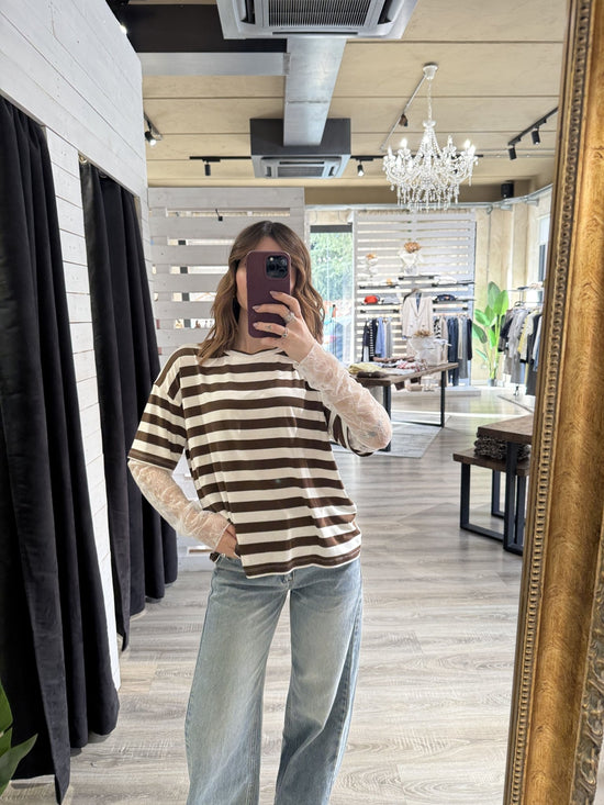T-Shirt a righe con manica in pizzo Susy Mix - GiuGiò | Shop online