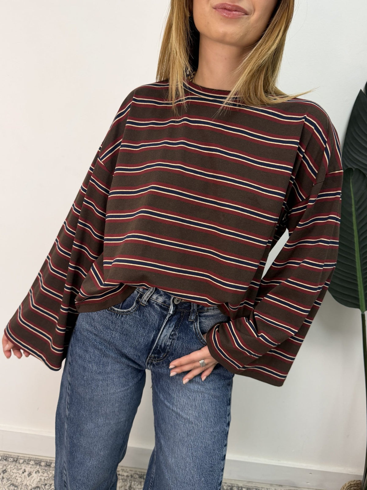 T-shirt a righe maniche a campana moro/rosso Vicolo - GiuGiò | Shop online