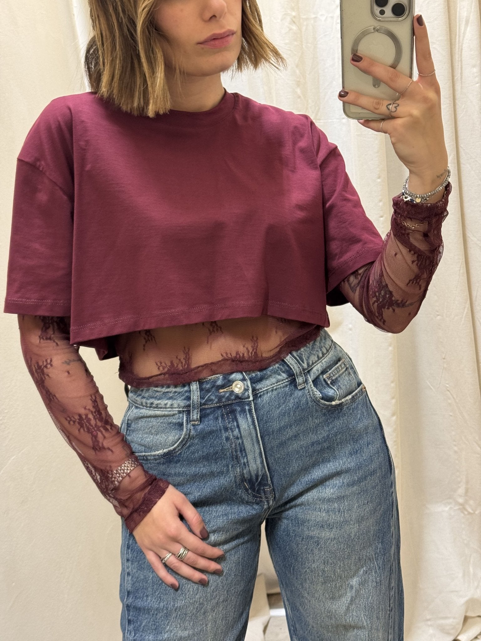 T-shirt combinata con pizzo Dixie - GiuGiò | Shop online