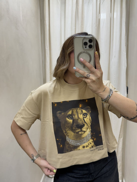 T-shirt crop stampa ghepardo e strass BSB - GiuGiò | Shop online