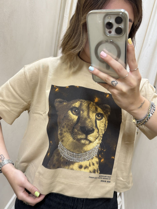 T-shirt crop stampa ghepardo e strass BSB - GiuGiò | Shop online