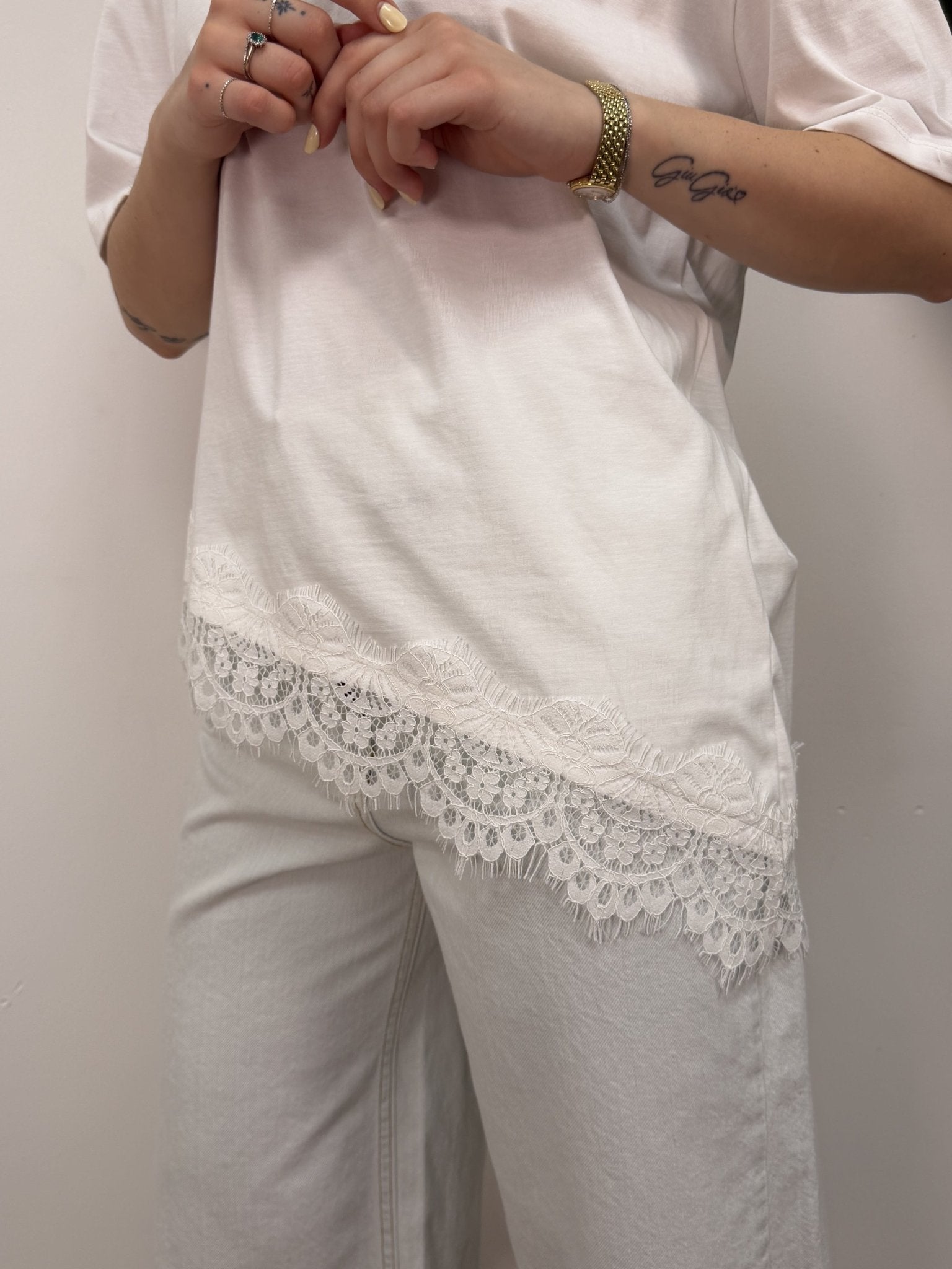T-shirt girocollo con pizzo trasversale VICOLO - GiuGiò | Shop online