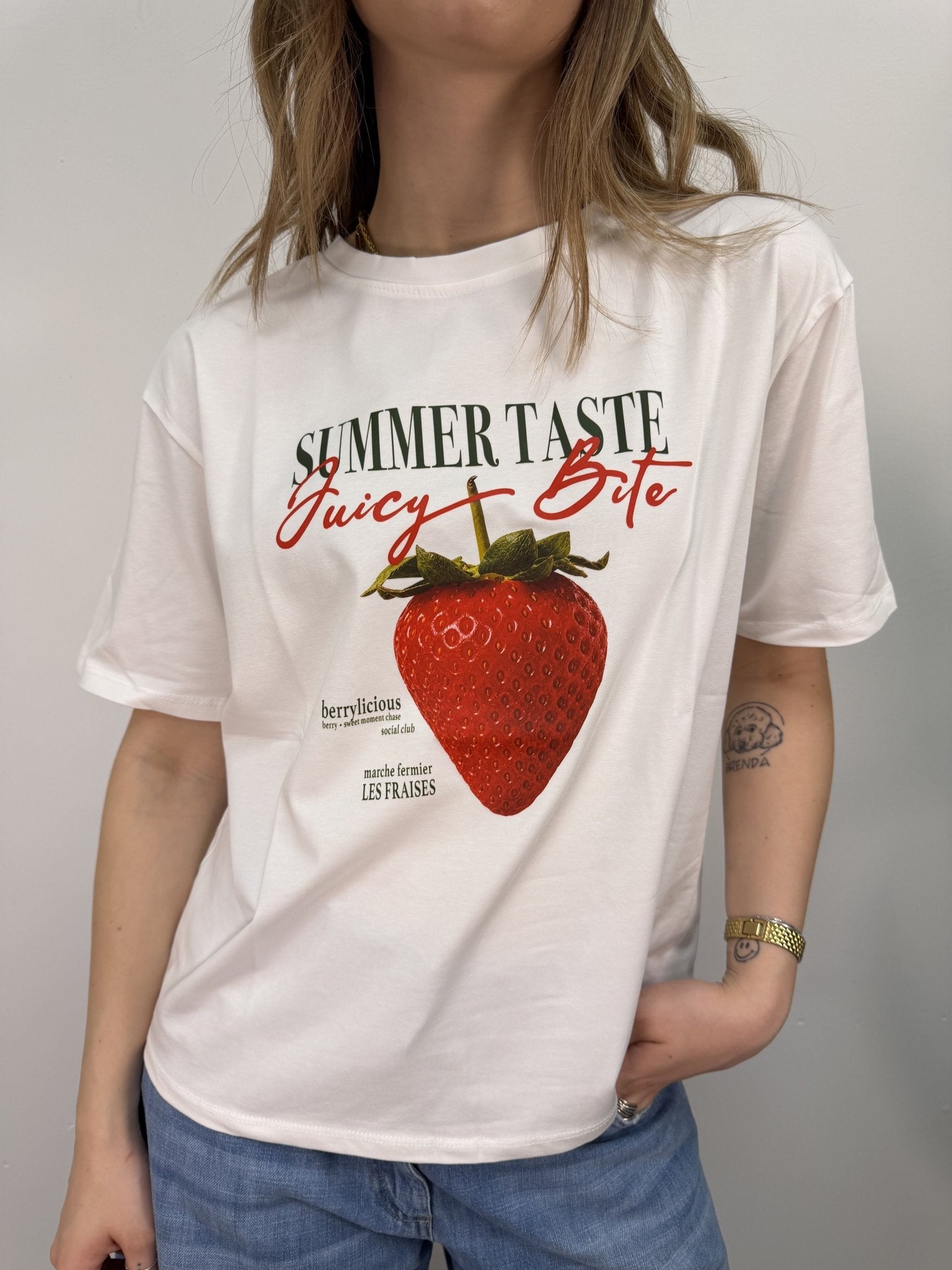 T-Shirt girocollo cotone stampa fragola Susy Mix - GiuGiò | Shop online