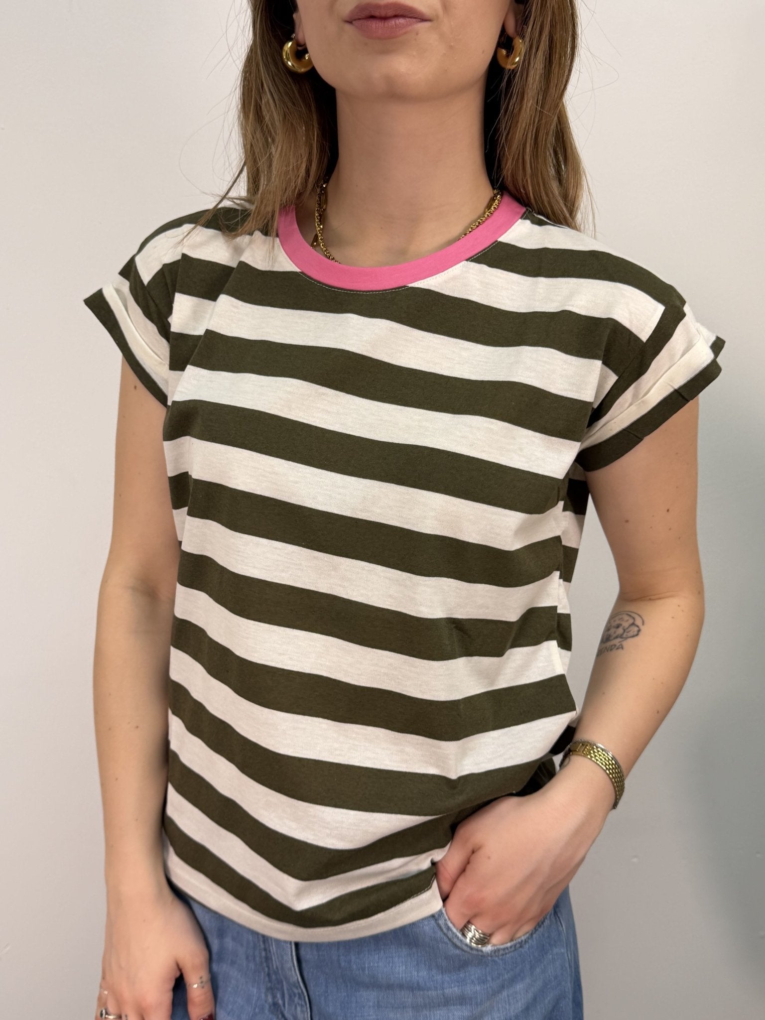 T-Shirt girocollo cotone stampa riga Susy Mix - GiuGiò | Shop online
