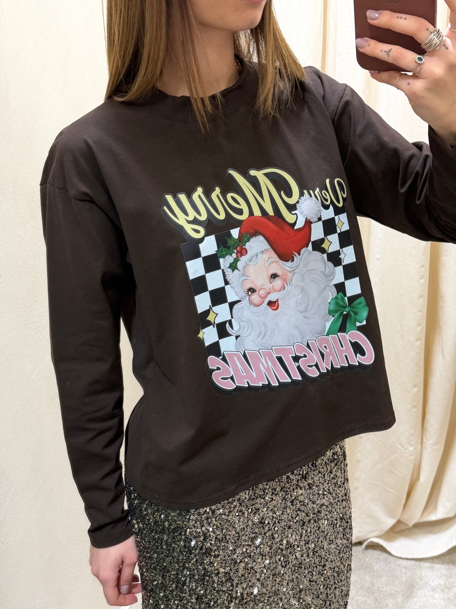 T-Shirt girocollo "Merry Christmas” scacchi MyD - GiuGiò | Shop online