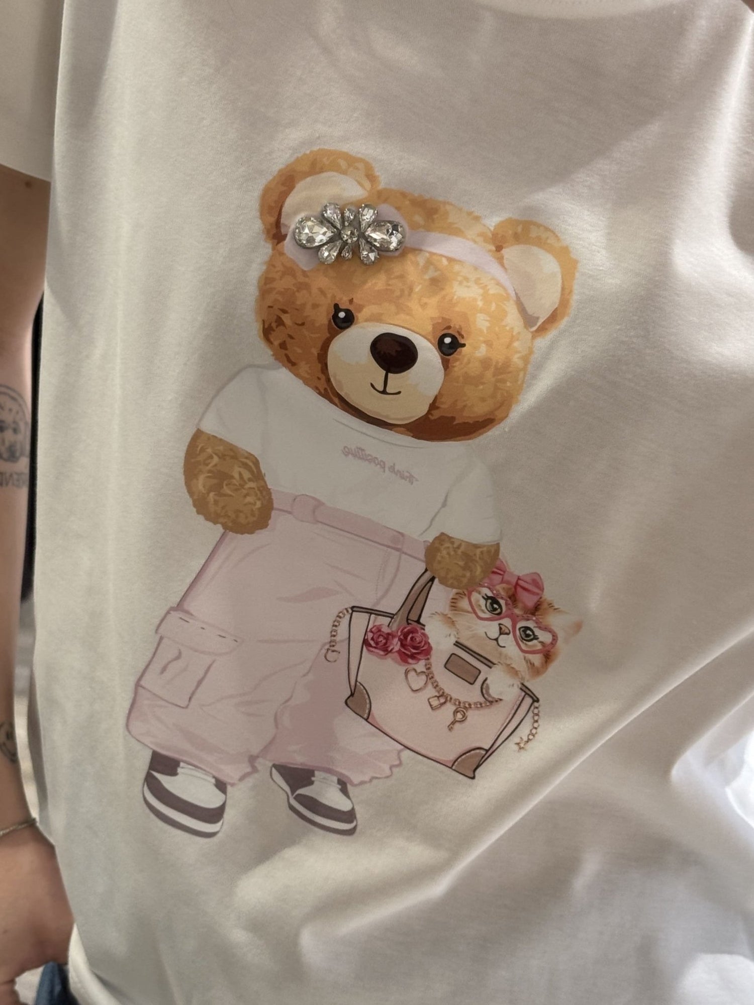 T-shirt in cotone con orsetto rosa Susy Mix - GiuGiò | Shop online