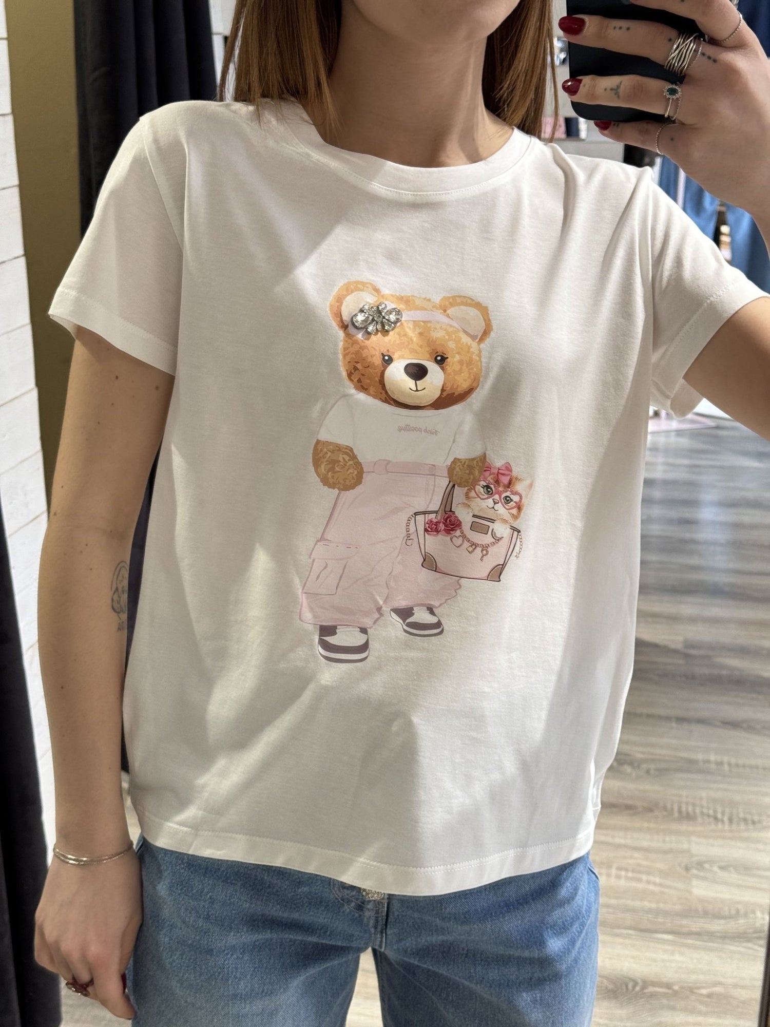 T-shirt in cotone con orsetto rosa Susy Mix - GiuGiò | Shop online