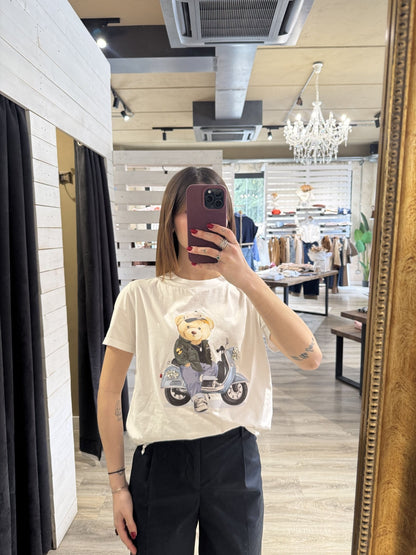 T-shirt in cotone con orso in moto Susy Mix - GiuGiò | Shop online