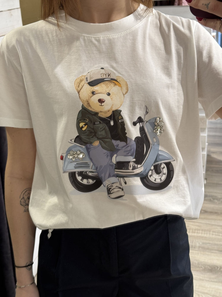T-shirt in cotone con orso in moto Susy Mix - GiuGiò | Shop online