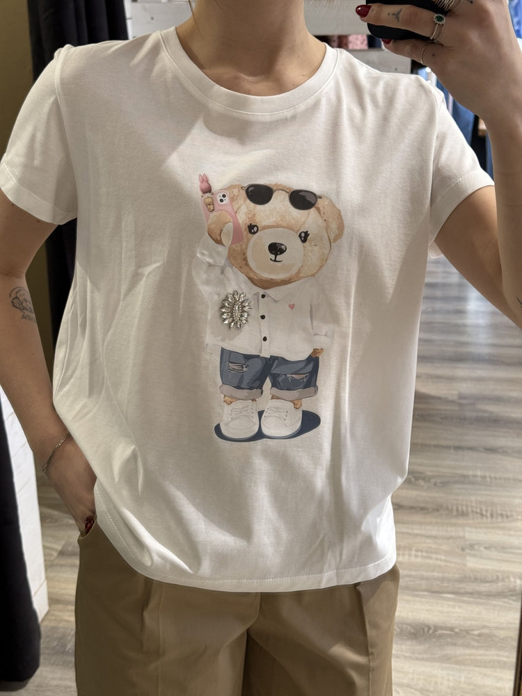 T-shirt in cotone con orso strass Susy Mix - GiuGiò | Shop online