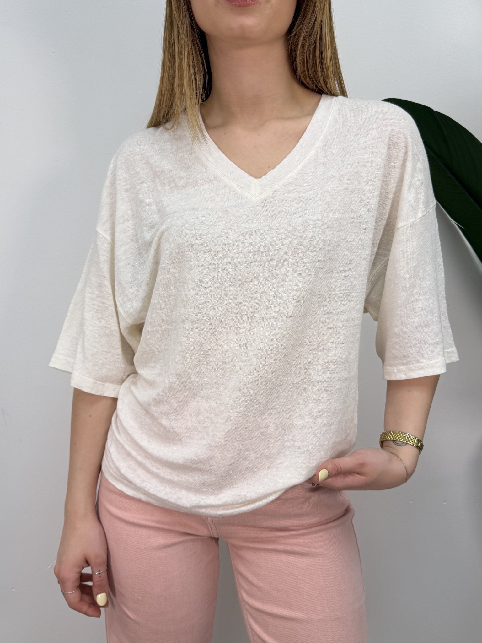 T-Shirt over in lino scollo V Dixie - GiuGiò | Shop online