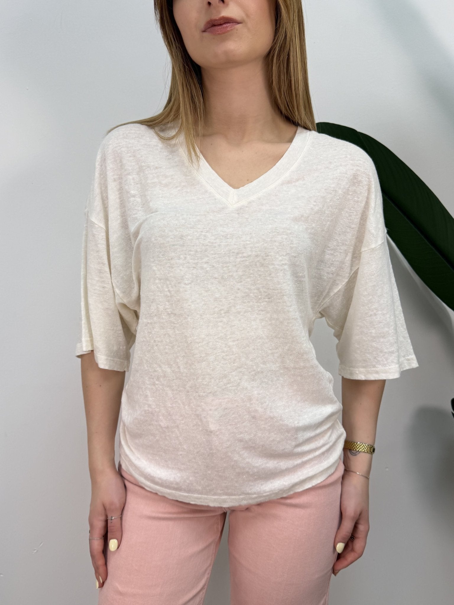 T-Shirt over in lino scollo V Dixie - GiuGiò | Shop online