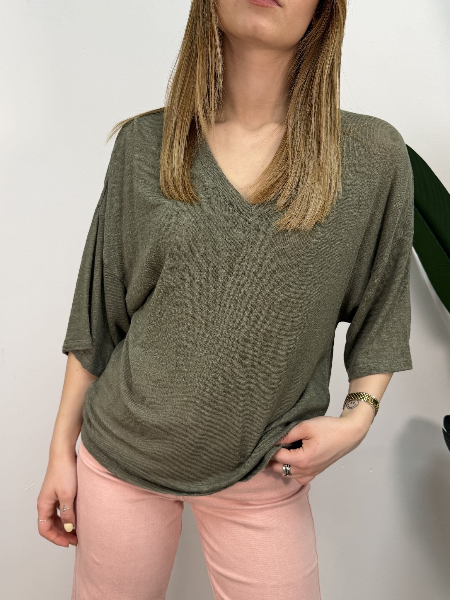 T-Shirt over in lino scollo V Dixie - GiuGiò | Shop online
