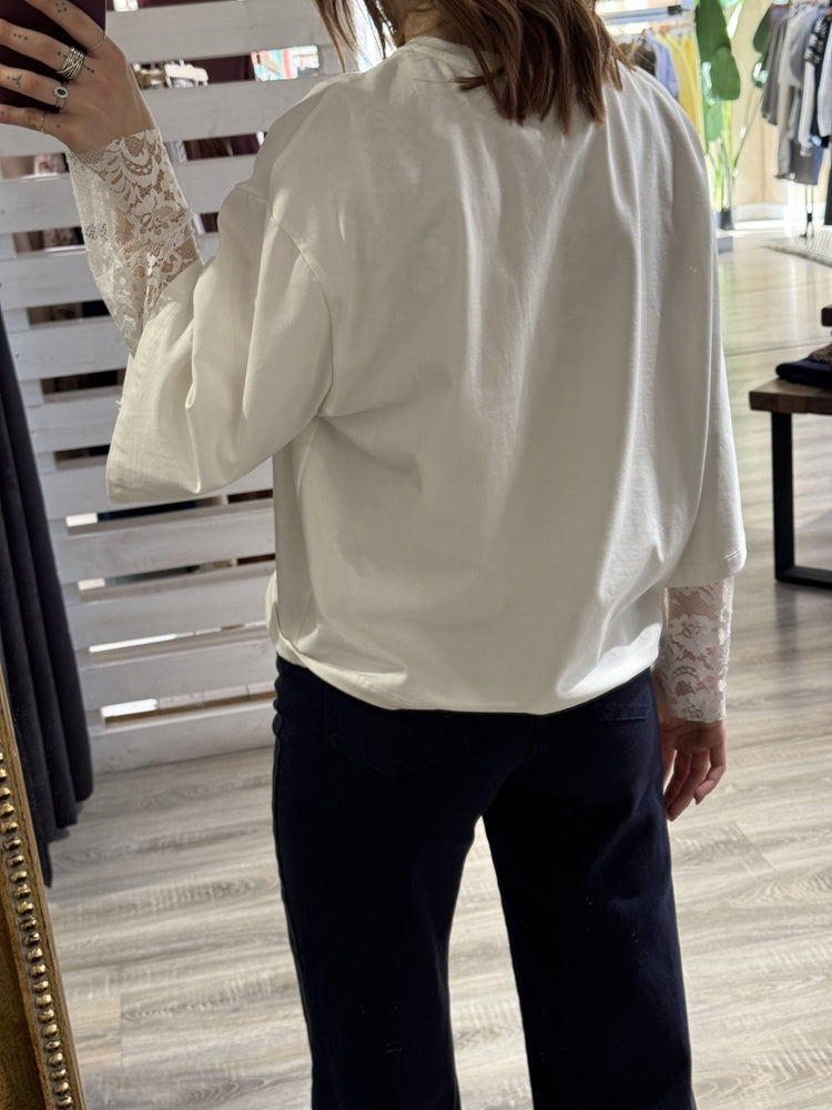 T-Shirt stampa con manica pizzo SusyMix - GiuGiò | Shop online