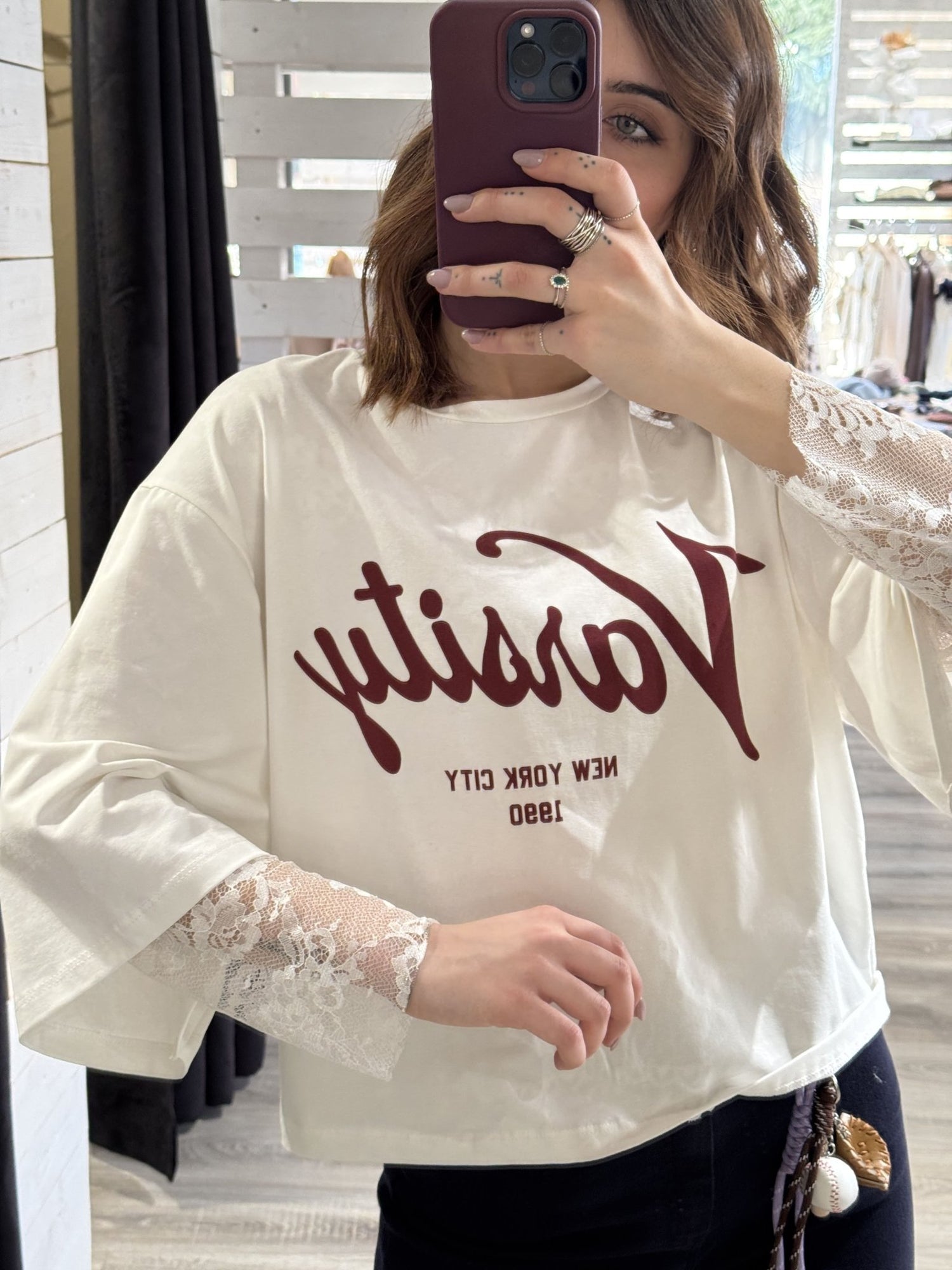 T-Shirt stampa con manica pizzo SusyMix - GiuGiò | Shop online
