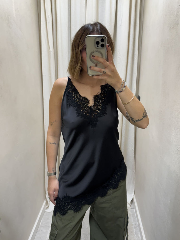 Top asimmetrico con inserti in pizzo Tensione In - GiuGiò | Shop online
