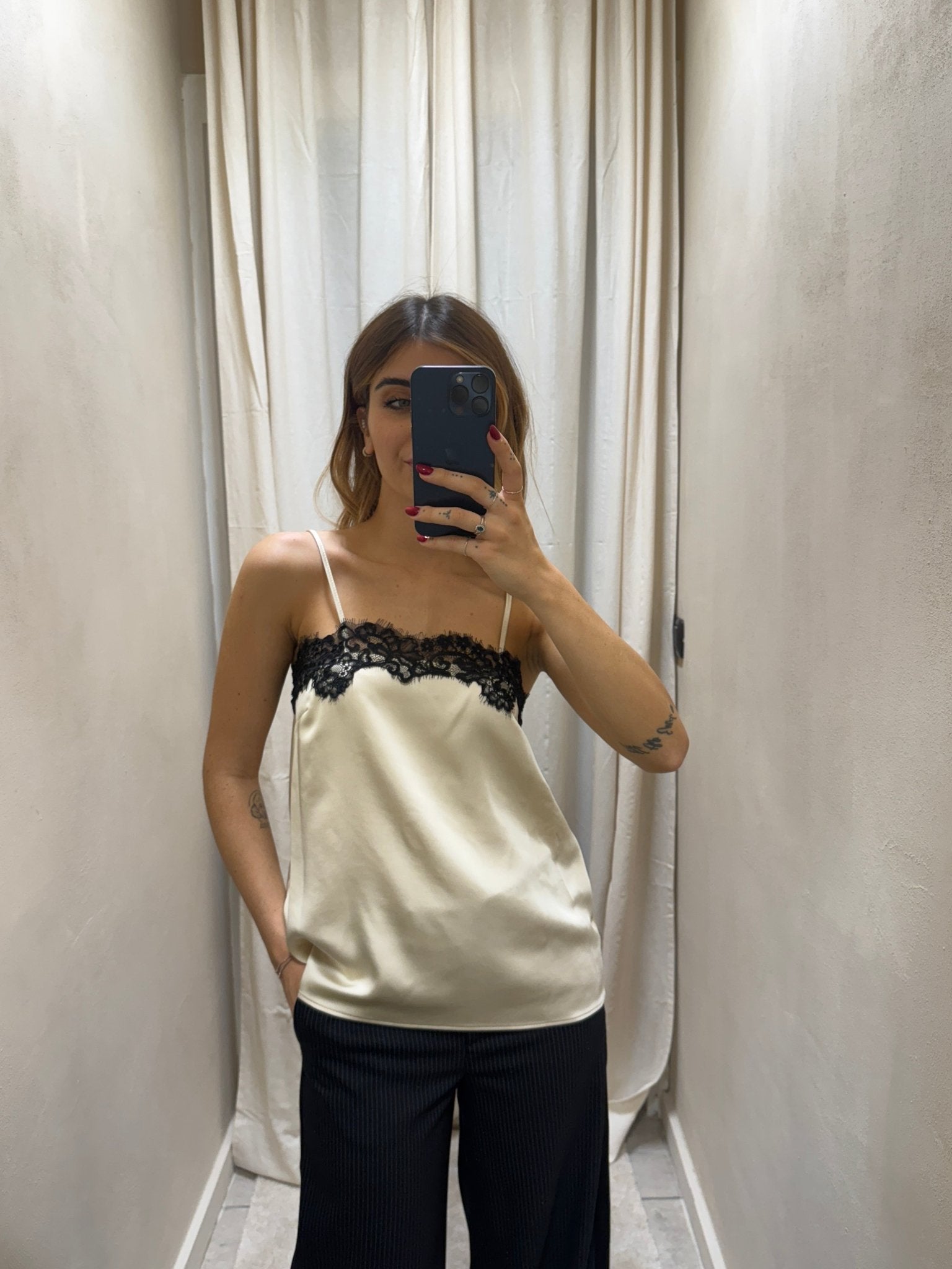 Top satin inserti pizzo Imperial - GiuGiò | Shop online