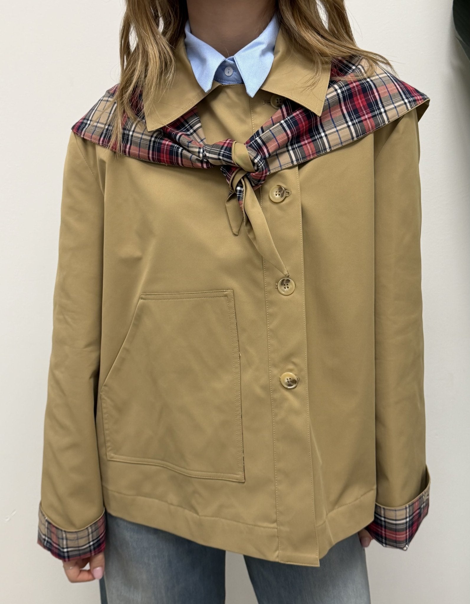 Trench corto monopetto con inserti in tartan Dixie - GiuGiò | Shop online