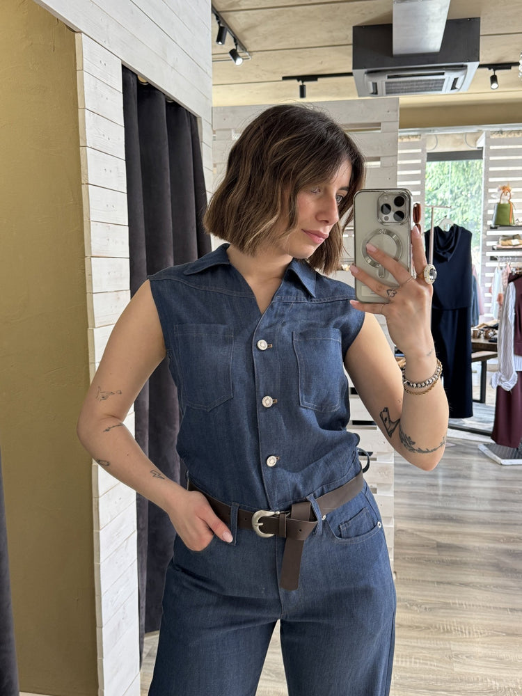 Tuta smanicata in chambray Tensione In - GiuGiò | Shop online