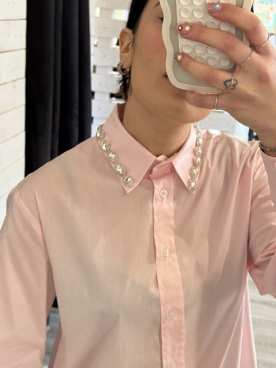 Zahjr - Camicia in popeline con pietre applicate - Giugioshop